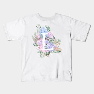 botanical monogram alphabet L hydrangea flowers Kids T-Shirt